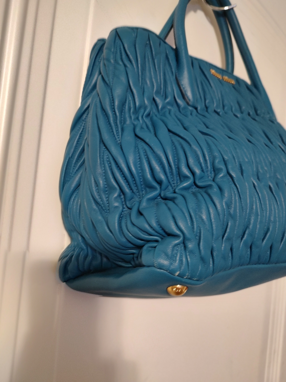 New Miu Miu Teal Blue Matelassé Leather Shoulder Bag - Picture 3 of 14